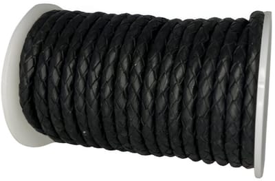 Gevlochten Leren Koord Rond, 5 m x 5 mm - Rond Gevlochten Lederen Koord, Voor Halskettingen, Armbanden, Sieraden, Knutselkralen en Veters (Zwart)