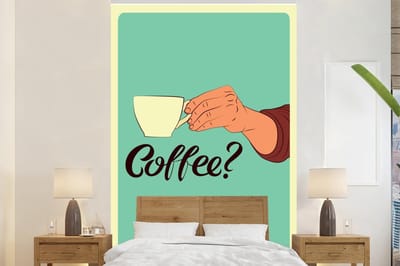Behang - Fotobehang Retro - Spreuken - Coffee? Quotes - Breedte 200 cm x hoogte 300 cm