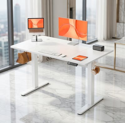 Elektrisch Zit-Sta Bureau - In Hoogte Verstelbaar 72-118 cm - Modern Wit Bureau - Ergonomisch, Stijlvol, Met Kabeldoorvoer - Perfect Voor Thuiswerk, Kantoor & Gamers,Casa Serena – 118 cm – Casa Dorada