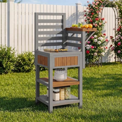 Tuinkast van hout - Outdoor opberger - Tuinieren en buitenleven - Roestvrij stalen werkblad
