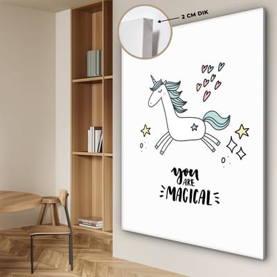 Schilderij voor kinderen - Wanddecoratie meisjes - Unicorn - Quotes - You are magical - Meisje - Kinderen - Kinderkamer decoratie - Canvas doek kids - 120x160 cm
