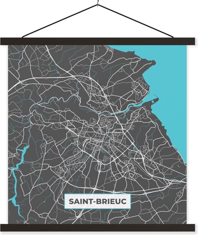 Posterhanger incl. Poster 60x60 cm - Schoolplaat - Saint-Brieuc - Frankrijk - Stadskaart - Kaart - Plattegrond - Textielposter - Zwarte latten - Stadskaart