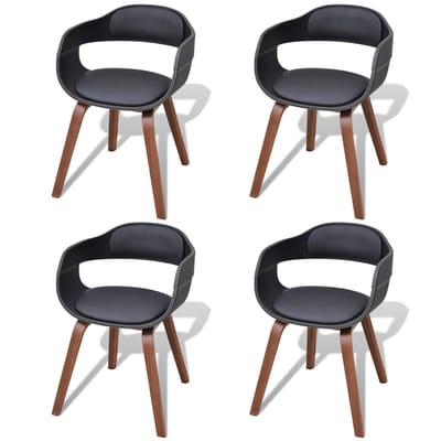 vidaXL - Eetkamerstoelen - 4 - st - gebogen - hout - en - kunstleer - zwart