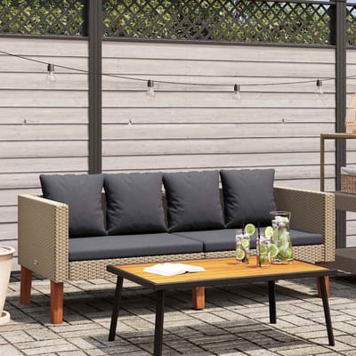 vidaXL - Tuinbank - 2-zits - met - kussens - poly - rattan - beige