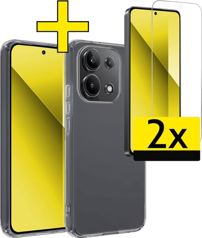 Hoesje - Met 2x Screenprotector - Geschikt voor Xiaomi Redmi Note 13 4G - Sterk & Shockproof - Back Cover - Siliconen Case - Telefoon Hoes - Telefoonhoesjes - Transparant