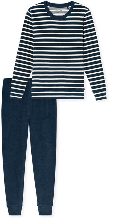 Pyjama lange pyjama frottee streepjes nachtblauw - Casual Essentials 50