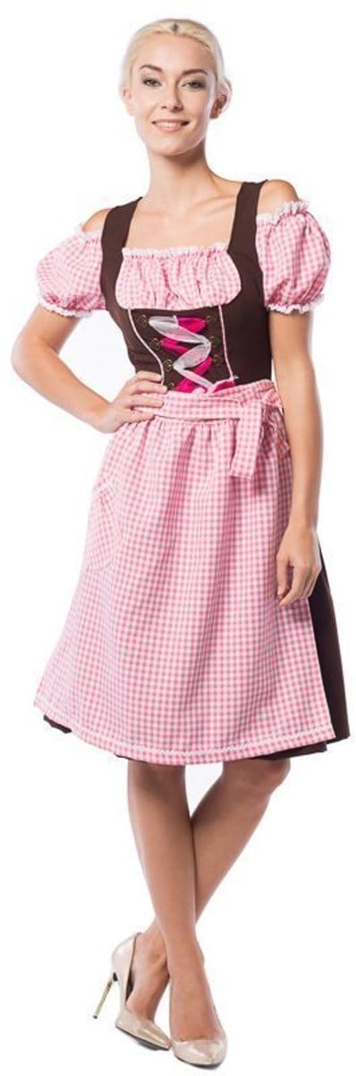 Partychimp Oktoberfest Dirndl Dames Anne-Ruth Lang Oktoberfest Dames Carnavalskleding Dames Carnaval Kostuum Dames - Polyester - Roze/Bruin - Maat S/36
