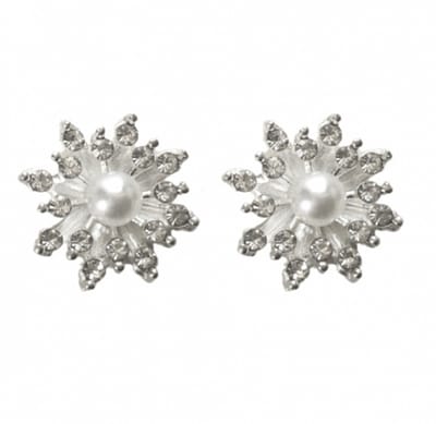 Magneet oorbellen Parel Strass zilverkleur 15 mm
