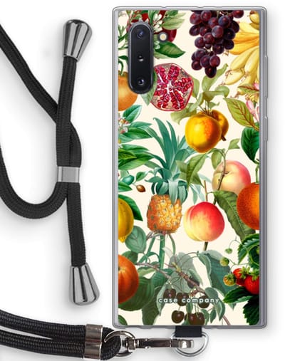 Case Company® - Hoesje met koord geschikt voor Samsung Galaxy Note 10 hoesje met Koord - Classic Flora - Telefoonhoesje met Zwart Koord - Bescherming aan alle Kanten en Over de Schermrand