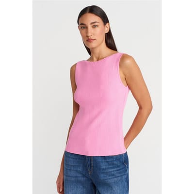 Geribbelde Mouwloze Boot-Hals Blouse