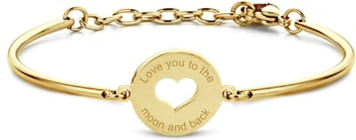 CO88 Collection Inspirational 8CB-90335 Stalen Armband met Hanger - Hart en Love You to The Moon and Back 17 mm - Cadeau voor haar - One-size - Goudkleurig