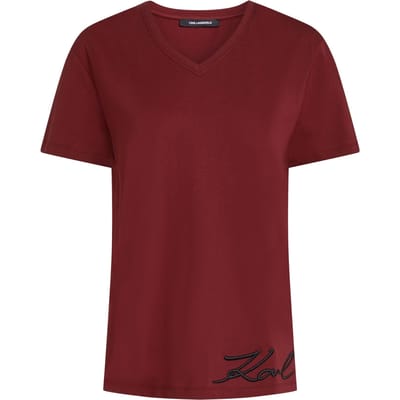 Karl Lagerfeld Signature Edge V-neck T-shirt Tawny Port Taglia: XS | Maglie Sportivi Outlet | Donna | Marrone