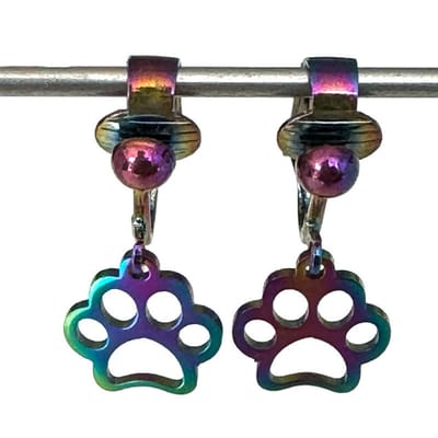 Clip Oorbellen Kinderen - Oorclips - Hond Pootafdruk Regenboog - Neochrome - Hangoorbellen - MNQ bijoux