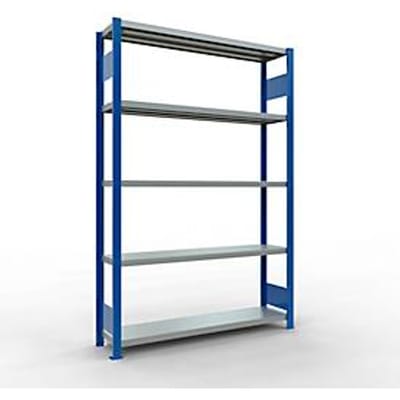 Schulte MULTIplus250 rekken zonder schroeven, basisrek, 5 legborden, tot 250 kg per legbord, zonder gereedschap monteerbaar, B 1300 x D 300 x H 2000, gentiaanblauw/verzinkt