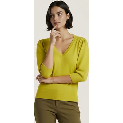 EsQualo Sweater Short Puff Slve Basic Knit Matcha Green Maat: S | Sweaters Outlet | Dames | Groen
