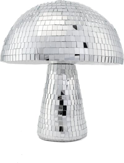 KIMU® Paddenstoel 20 cm Spiegeltjes Zilver - Zwam Discobal Pop Beeld Standbeeld Disco Spiegel - Deco Discobol Spiegelbol Glitter Festival