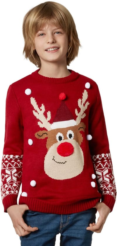 dressforfun - Kersttrui Rudi Rendier voor kinderen - 128 (7-8y) - Verkleedkleding carnaval - Halloween - Verkleden - Feestkleding - Carnavalskleding - Feest - Partykleding