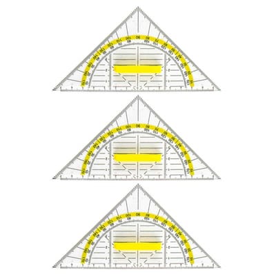 EXCITAT 3 stuks Hoekmeter - Gradenboog - met handvat - Geschikt voor school, kantoor, tekenen, ontwerpen, modelleren