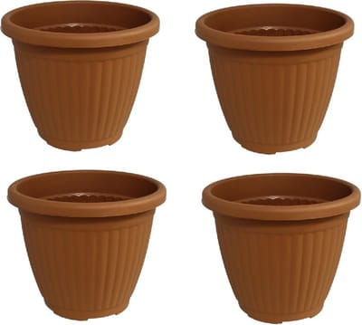 Bloempot Terra voor binnen & buiten - hoogwaardig kunststof - Ø 16 x H 13 cm - set 4 stuks