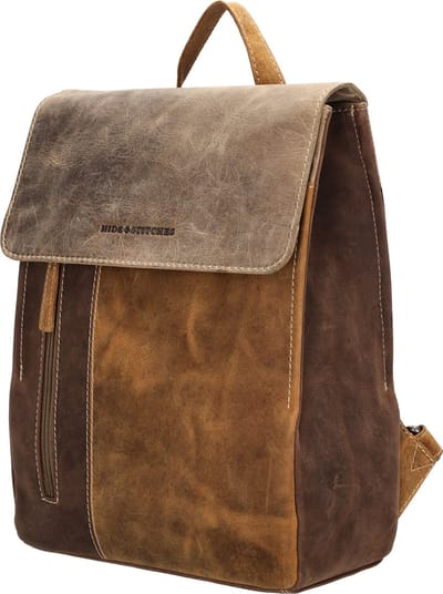 Hide & Stitches Himalaya Rugzak - Antidiefstal Ritsvak - Rugpadding - Verstelbare Schouderbanden - Praktische Indeling - Leren Dames Tas - Bruin