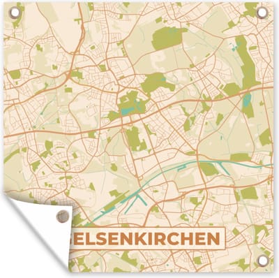 Tuin poster Plattegrond - Gelsenkirchen - Stadskaart - Kaart - Vintage - 200x200 cm - Tuindoek