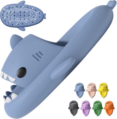 Geweo Shark Slides - Haai Slippers - Badslippers - Pantoffels Heren Dames - Douchepantoffels - Haaienpantoffels - Zomer Antislip Platform Kussen Glijbanen Slippers - Blauw - Maat 3738