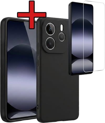 Hoesje - Met Screenprotector - Geschikt voor Xiaomi Redmi Note 14 5G - Sterk & Shockproof - Telefoon Hoes - Back Cover - Siliconen Case - Telefoonhoes - Zwart