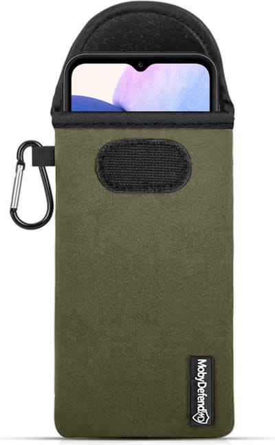 MobyDefend Hoesje - Geschikt voor Samsung Galaxy A14 - Neopreen Pouch Met Karabijnhaak - Insteek - Riemlus - Groen