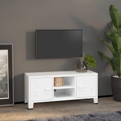 TV meubel - Media kast - Opbergen en decoreren - Industriële look - 105x35x42 cm - Wit