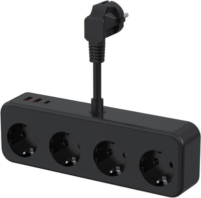 Stekkerdoos met USB - Meervoudig stopcontact - Apparaten opladen - 4 stopcontacten 3 poorten - 3840 Watt - Zwart