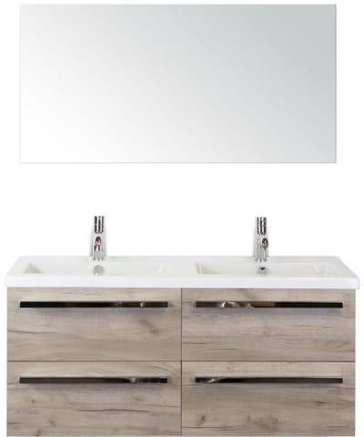 Seville Badmeubelset 120 cm - 4 Laden Craft Oak - Wastafel Djazz Dubbel met Spiegel