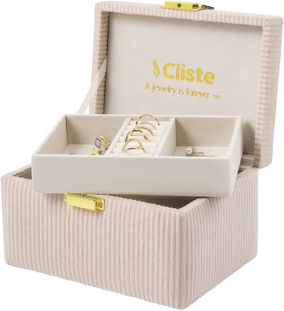 Cliste Sieradendoos - Juwelendoos - Sieradendoosje - Juwelenkistje Vrouw - Doos voor Sieraden en Juwelen - Velvet Fluweel - L - Beige