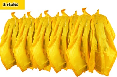 Regenponcho unisex een maat 5 stuks in de verpakking Geel - Regenponcho dames - regenponcho heren Volwassenen