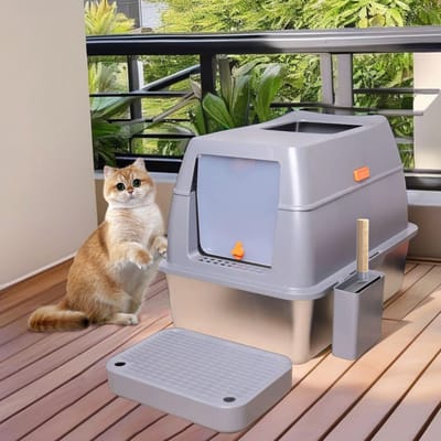 Bingopaw RVS Kattenbak XL - 65L - Geurdicht & Hygiënisch - Inclusief Gritmat & Schep - Voor Grote Katten & Multi-kat Huishoudens