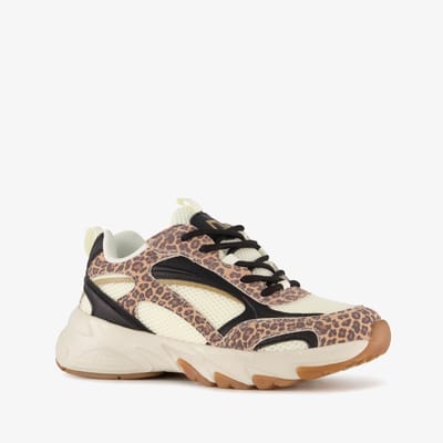 Blue Box meisjes sneakers met panterprint details bruin beige - Maat 32 - Uitneembare zool