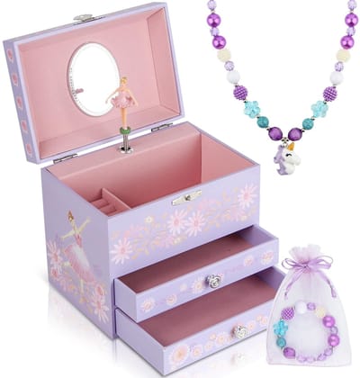 Dailygoods - Muzikaal Sieradendoosje voor Meisjes - Ballerina Doos met 2 Uittrekbare Laden