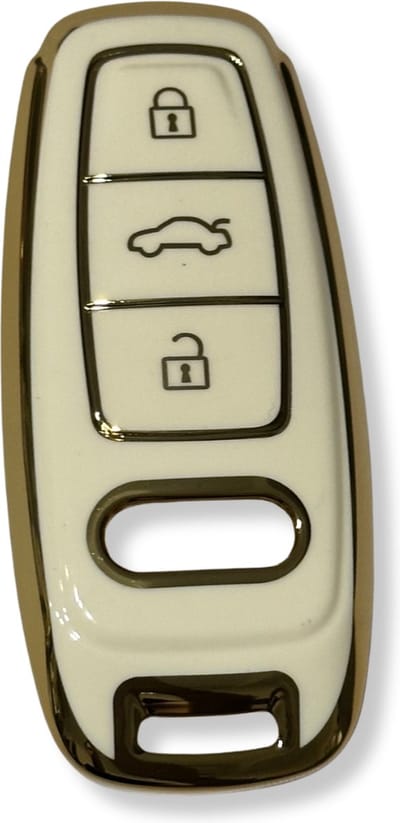 Sleutelcover voor Audi, Sleutelhoesje, Key Case for Audi, Autosleutel Hoesje Geschikt Voor Audi, A1, A3, A4, A5, A6, A7, A8, Q3, Q5, Q7, Wit - Goud