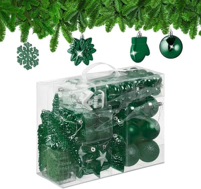 Kerstballen set van 100 - plastic - mat - glanzend - glitters - 10 designs - donkergroen