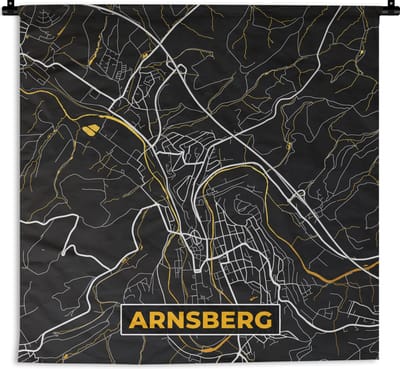 Wandkleed - Wanddoek - Stadskaart – Plattegrond – Duitsland – Goud – Arnsberg – Kaart - 180x180 cm - Wandtapijt