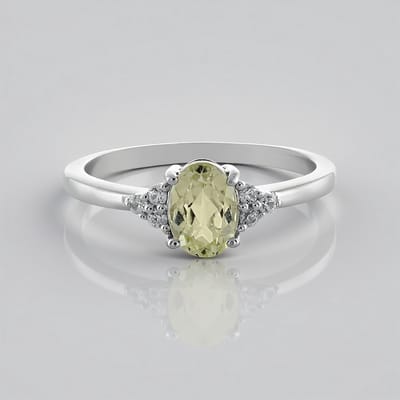 Cavill - Zilveren ring met kanariegele ovale Kunziet 0,998 ct - 925 Sterling Zilver - 6 Zirkonia's 0,119 ct - Elegante damesring