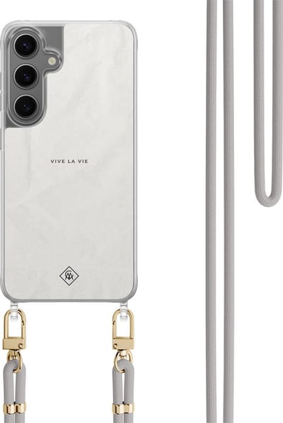 Casimoda® hoesje met koord - Geschikt voor Samsung S24 - Vive La Vie - Afneembaar koord - TPU/polycarbonaat - Grijs