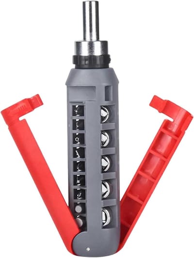 Ratelschroevendraaier - Multifunctioneel gereedschap - Klus Klussen - Verstelbare hoek - 14 bits - Rood