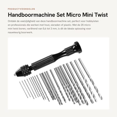 Dailygoods - Handboormachine Set - Micro Mini Twist Boor Set - Ergonomisch - Zwart - Pin Vise - Voor Hout en Plastic - 25 Stuks