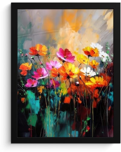 Poster in lijst - Fotolijst 30x40 cm - Posters - Felgekleurd - Bloemblaadjes - Abstract - Posterlijst zwart - Decoratie - Wanddecoratie woonkamer - Muurdecoratie slaapkamer