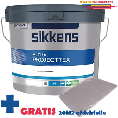 Sikkens Muurverf - Kleurcode G0.05.85 Alpha Projecttex 10 Liter + GRATIS 20M2 afdekfolie (4X5 Meter)