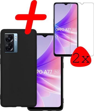 Hoesje Met 2x Screenprotector - Geschikt voor OPPO A77 - Sterk & Shockproof - Back Cover - Siliconen Case - Telefoon Hoes - Zwart