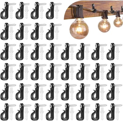 40 stuks schroefhaken, multifunctionele haken voor lichtsnoeren, ophangschroefhaken, haken voor lichtsnoeren, clips voor lichtsnoeren met schroeven, geschikt voor het ophangen van gereedschap, serviesgoed en accessoires - Cyslmuk®