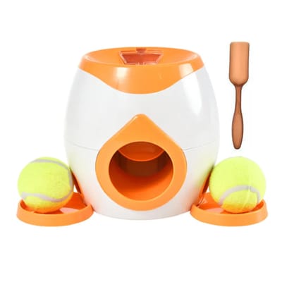 Outil de formation de jeu de récompense interactif et amusant avec lanceur de tennis automatique et mangeoire pour chien