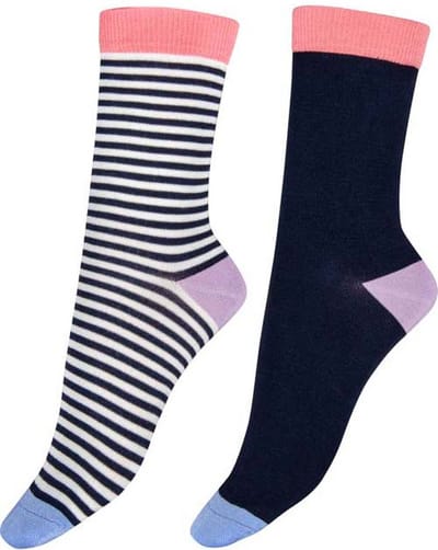 Pretty Polly Sokken - Bamboe - Milieu Vriendelijke - Stripe - Damessokken - One Size - Navy/Mix - 2 Paar - Voordeelverpakking