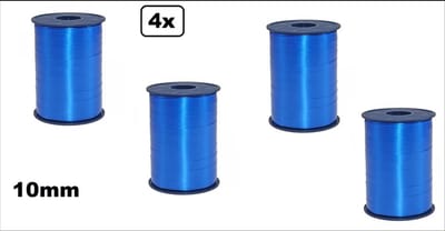 4x Krullint blauw 10mm x 250meter - Vernieuwd, nu met folie beschermlaag om de rol | merk Cotton blue |krullint | decoratie| thema feest| versiering